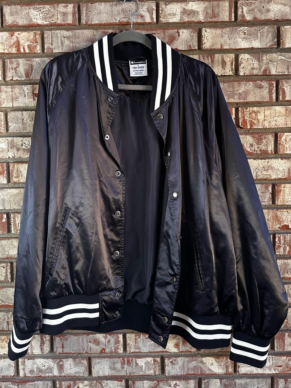 Todd Snyder/Champion Satin Bomber Jacket Black Size XL